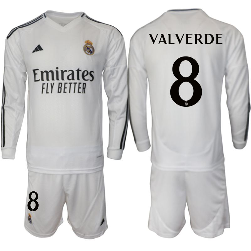 Men 2024-2025 Club Real Madrid home Long Sleeves White #8 Soccer Jerseys->real madrid jersey->Soccer Club Jersey